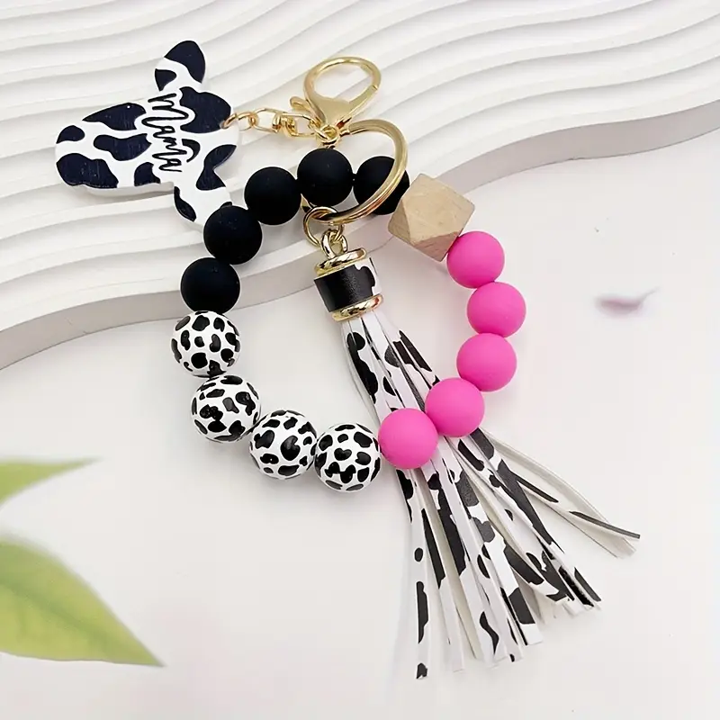 Cow Print Keychain / Bag Charm with Tassel no 10