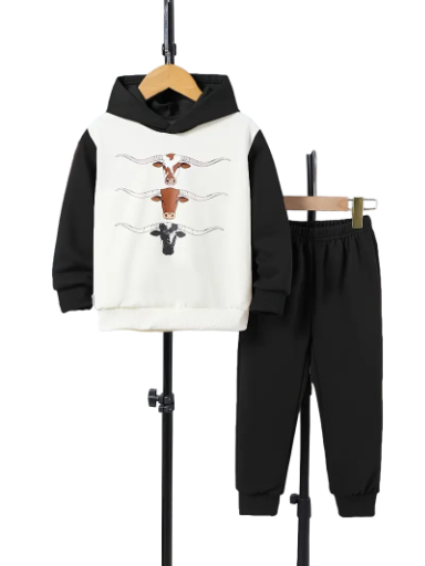 Children's Cow Print Hoodie and Pants Set