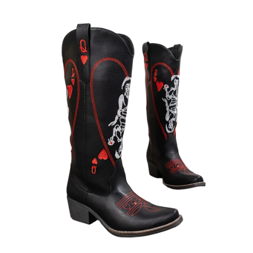 Ladies Black Queen of Hearts Cowboy Boots