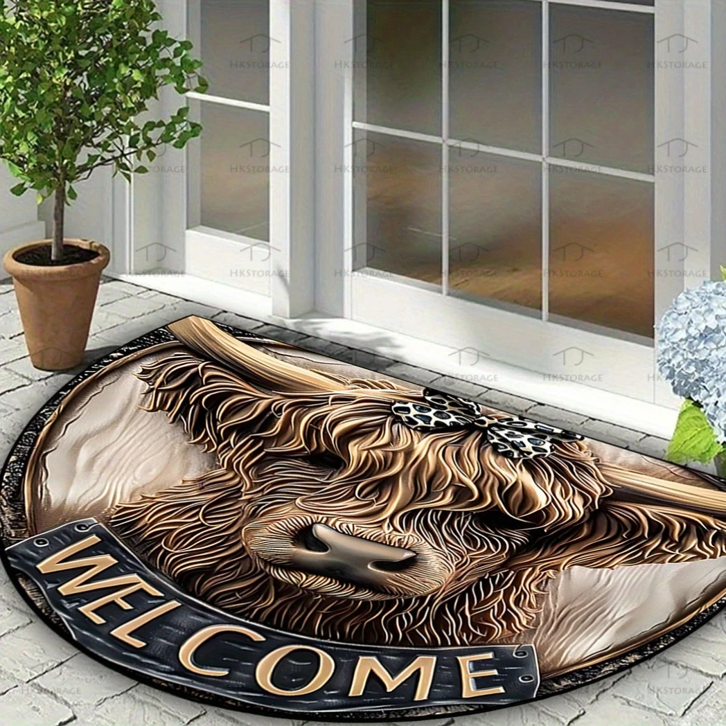 Welcome Mat with Highland Cow Design