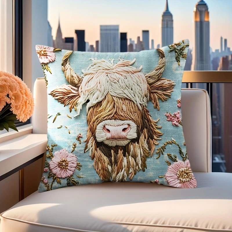 Embroidered Highland Cow Pillows