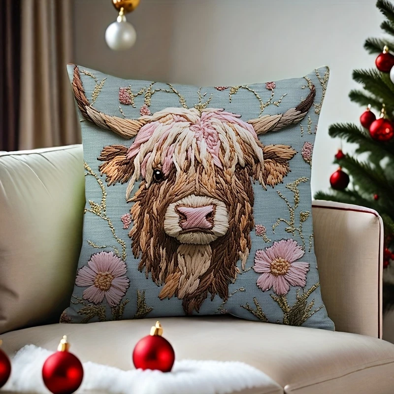 Embroidered Highland Cow Pillows