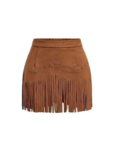 Fringed ans stud detail Skirt with shorts underneath 