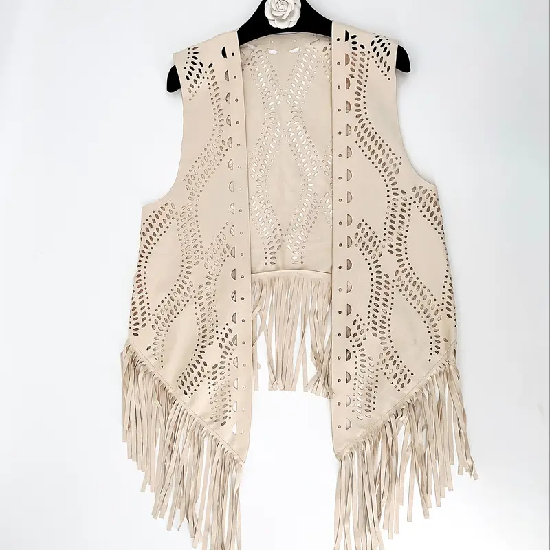 Beige Fringe Vest 