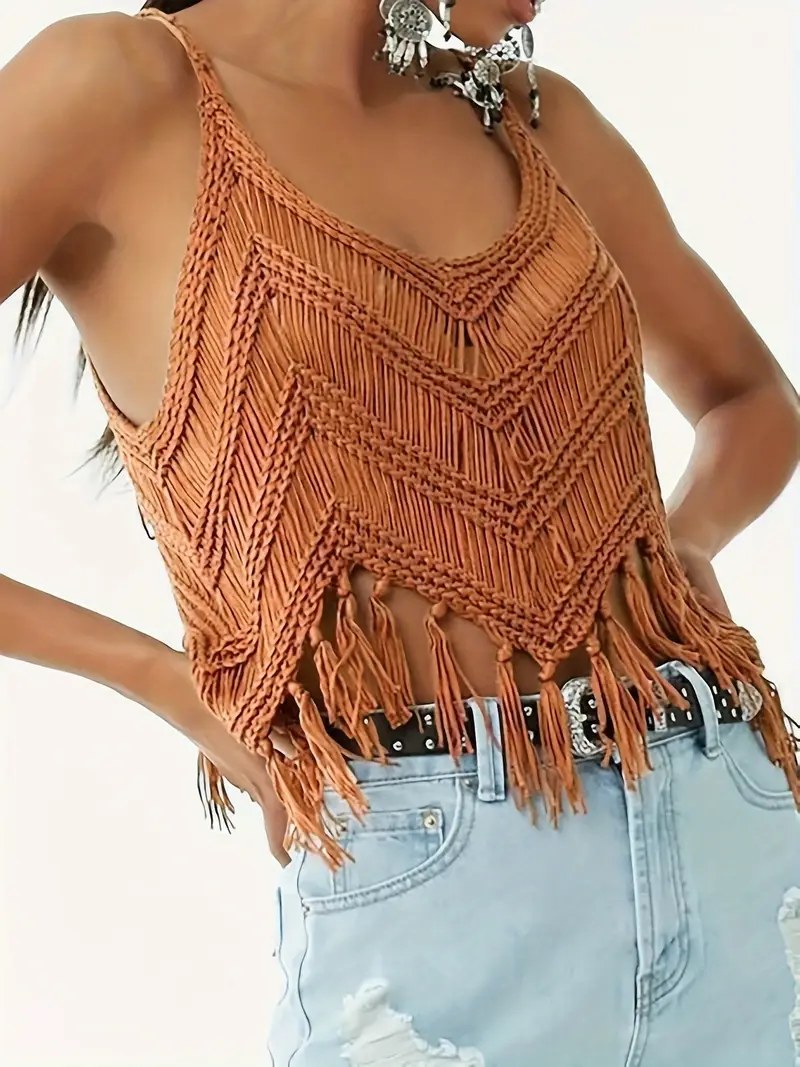  Knitted Tassel Crop Top