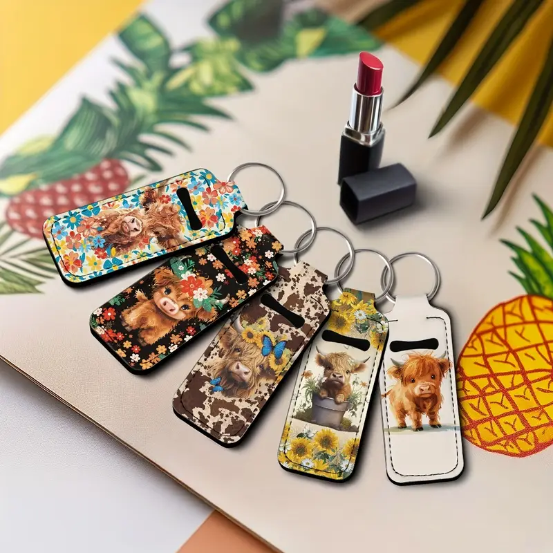 Key Ring Floral and Cow Print Lip Balm Holders
