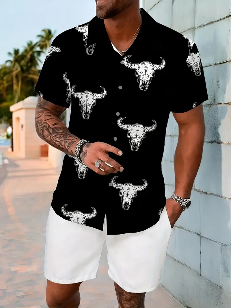 Men's Bull Skull Print Shirt