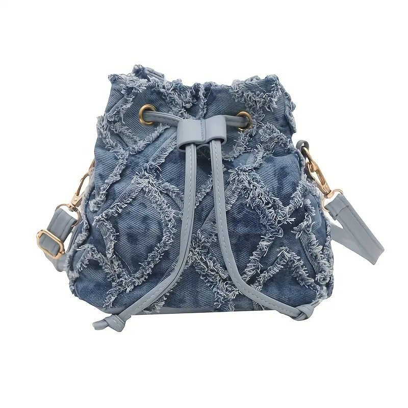 Denim Drawstring Bucket Bag