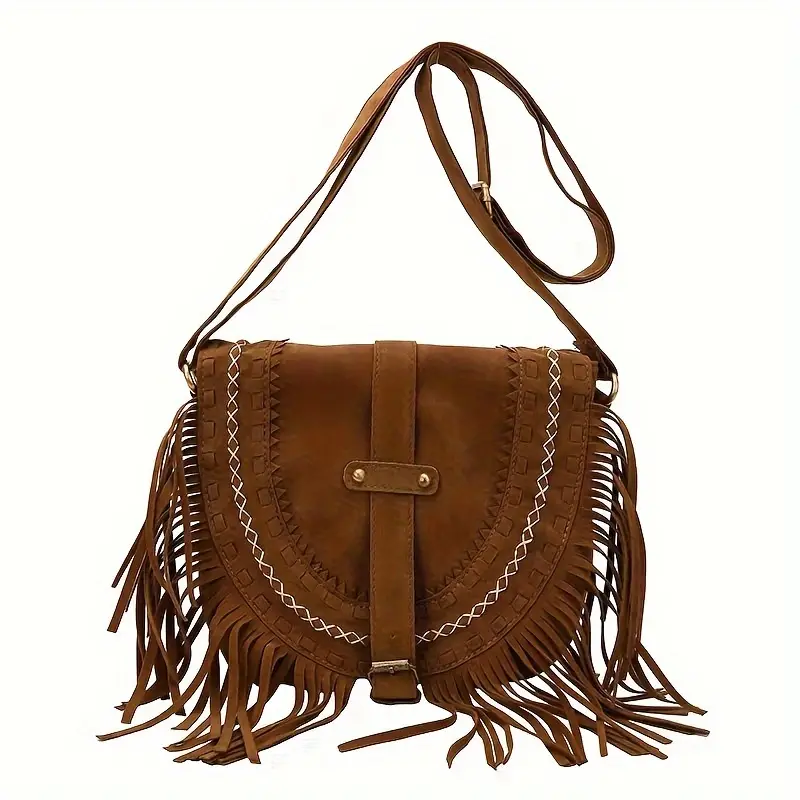 Brown fringe shoulder bag