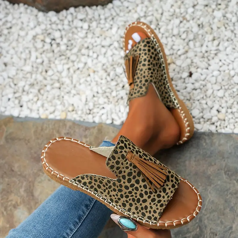 Leopard Print Tassel Sandals
