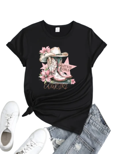 Women's Cowgirl Graphic T-Shirt Black 