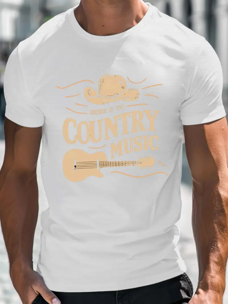 Mens White Country Music T-Shirt