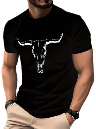 Men's Black Bull Skull T-Shirt