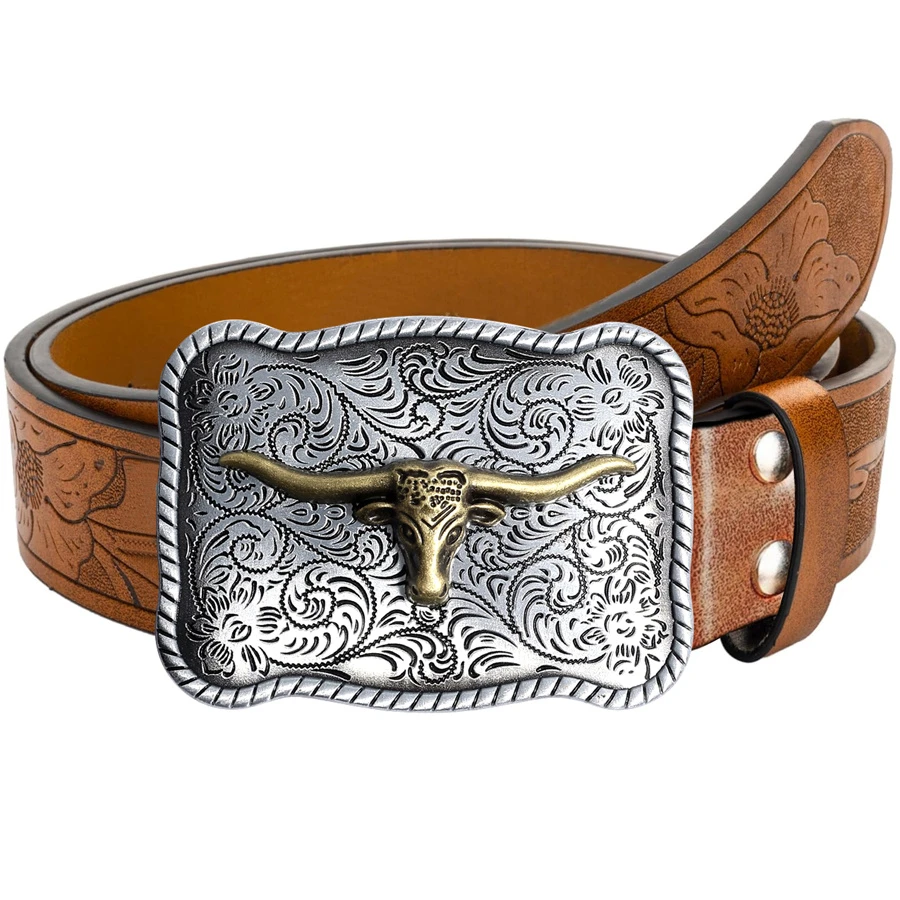 Western Belt with Longhorn Buckle