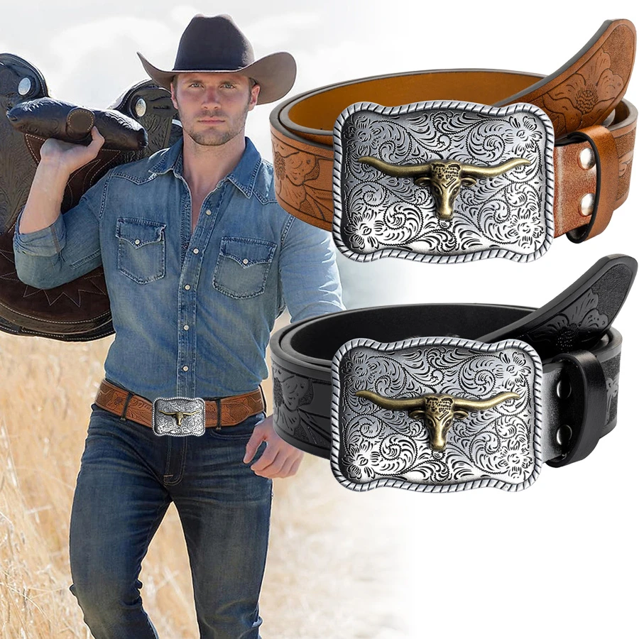 Western Belt with Longhorn Buckle