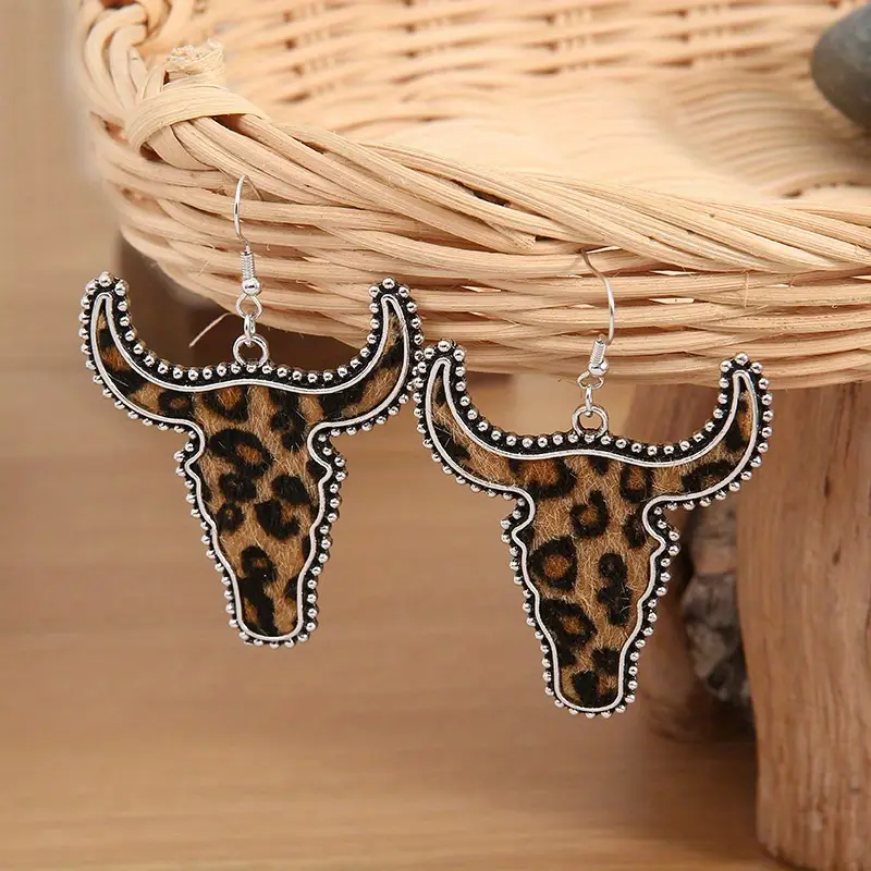 Cow Print Bull Skull Earrings