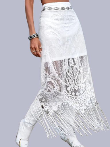 White Lace Fringe Skirt
