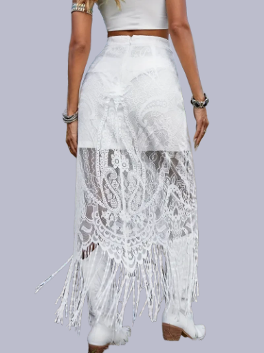 White Lace Fringe Skirt