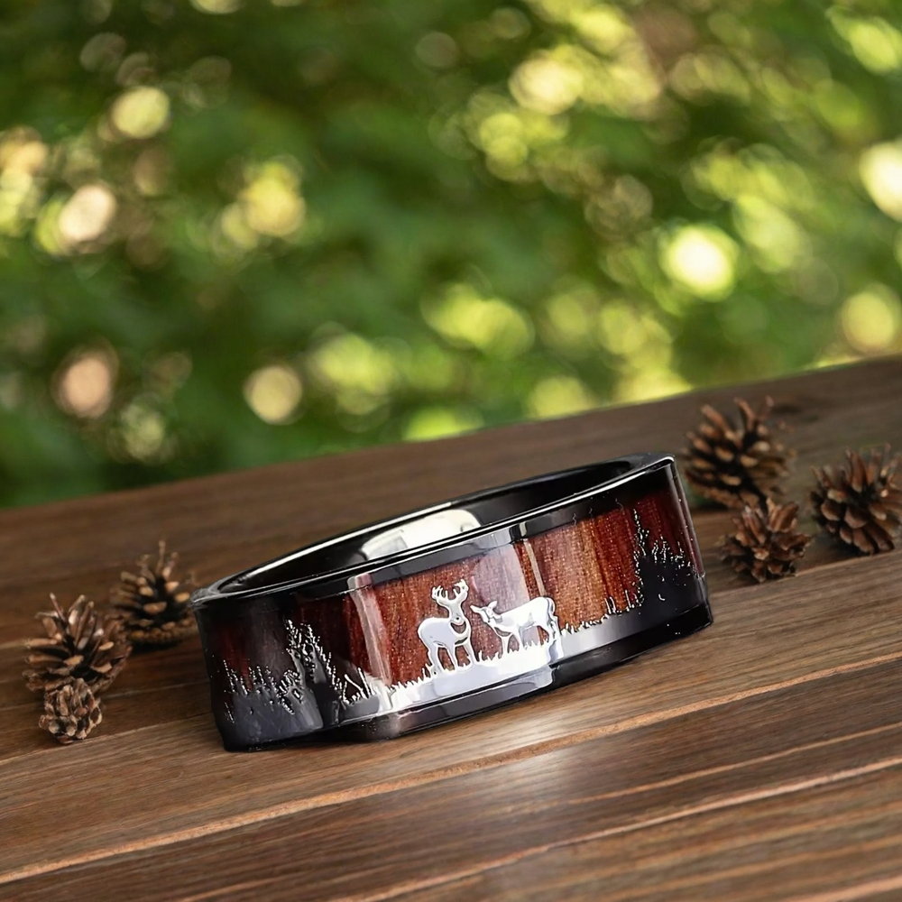 Mens Deer Stainless Silver Ring