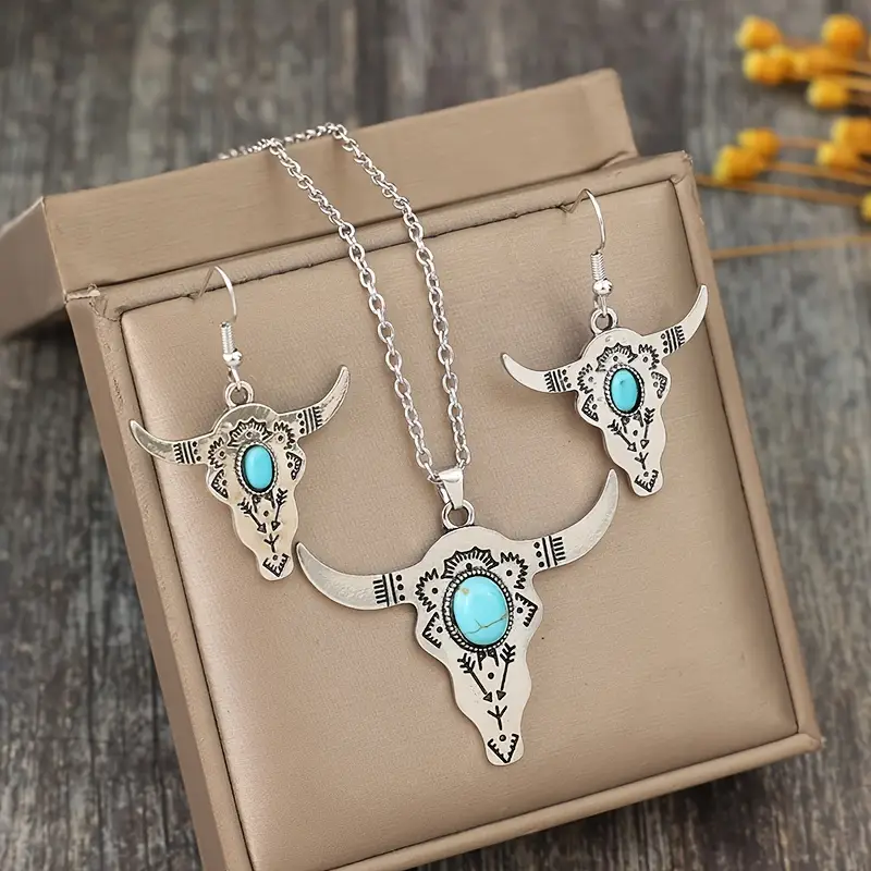 Turquoise Bull Skull Jewellery Set