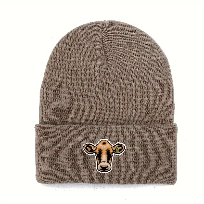 Adults Knitted Beanie with Cow