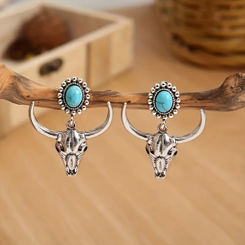 Bull Skull Turquoise Earrings