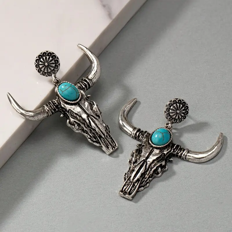 Bohemian Chunky Bull Skull Earrings