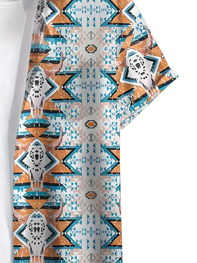 Men's Geometric Short Sleeve Button Up Shirt 