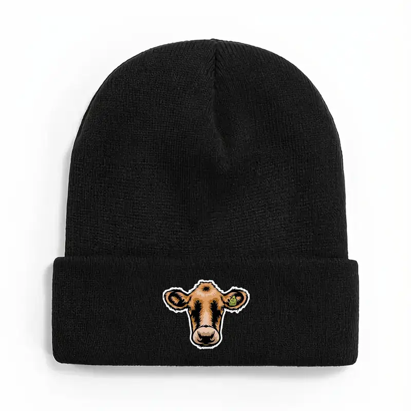 Adults Knitted Beanie with Cow 