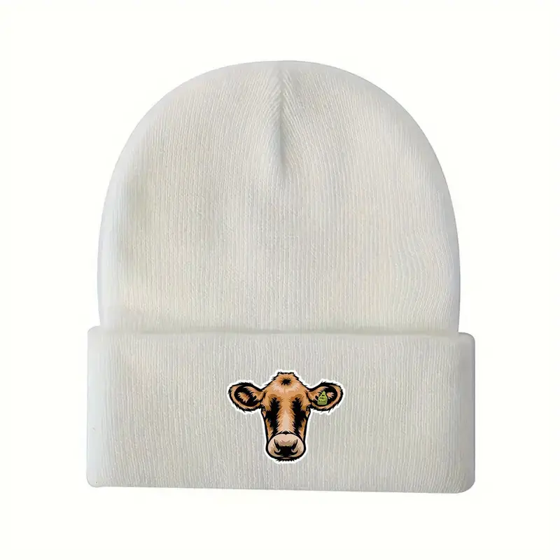 Adults Knitted Beanie with Cow 