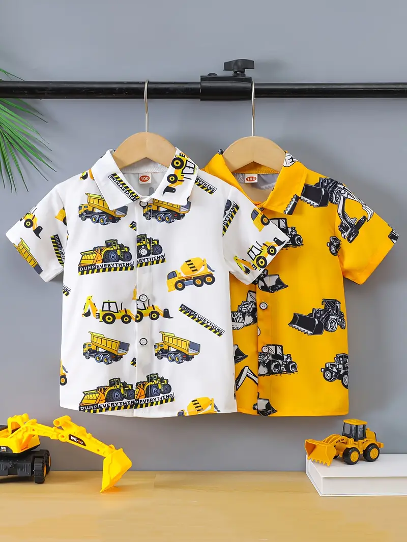 Children's Construction-themed Button Up Shirt