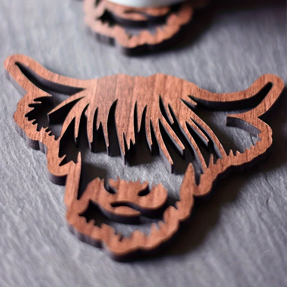 Wooden Highland Cow Timber Coasters 