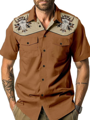 Men's Western Short Sleeve Button Up Shirt