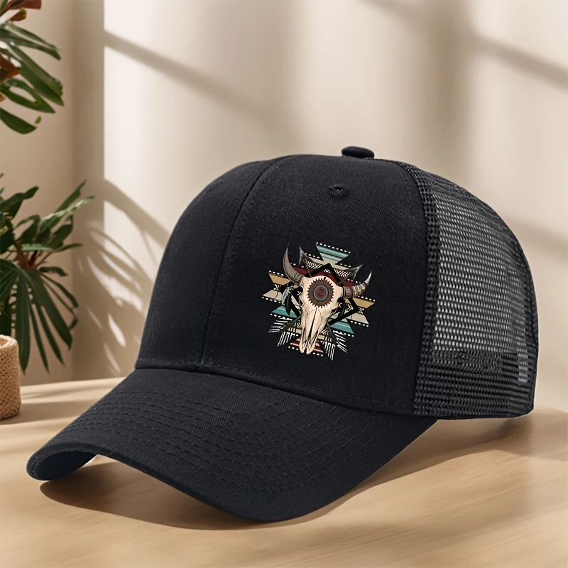 Black or Khaki Trucker Hat with Bull Design 