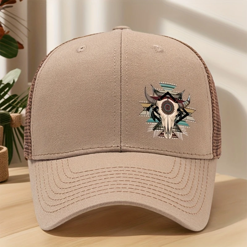 Black or Khaki Trucker Hat with Bull Design 