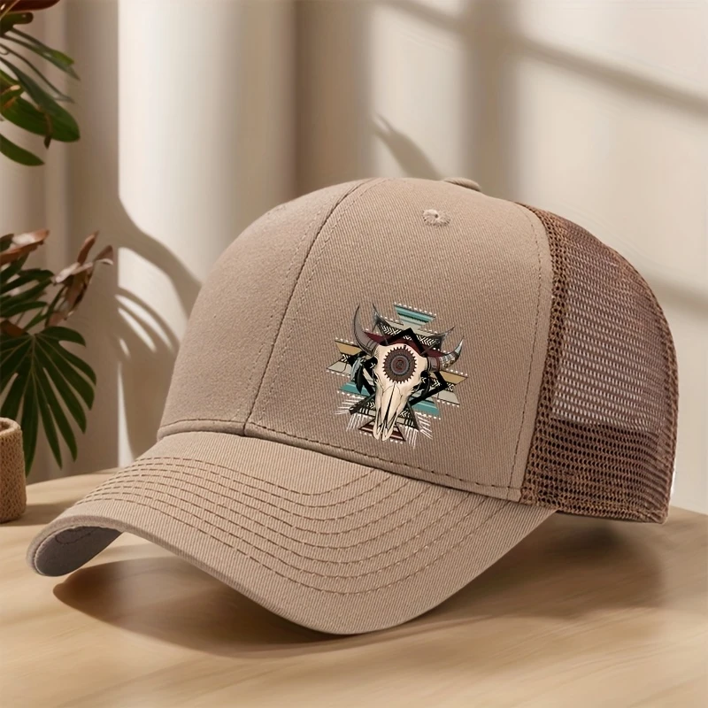Black or Khaki Trucker Hat with Bull Design 