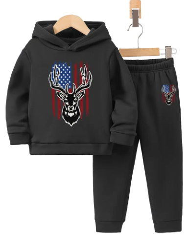 Boys Black Hoodie and Pants Set