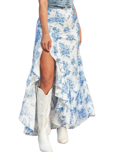 Floral Ruffle Maxi Skirt