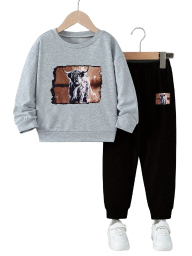 Boys black & grey cow print set