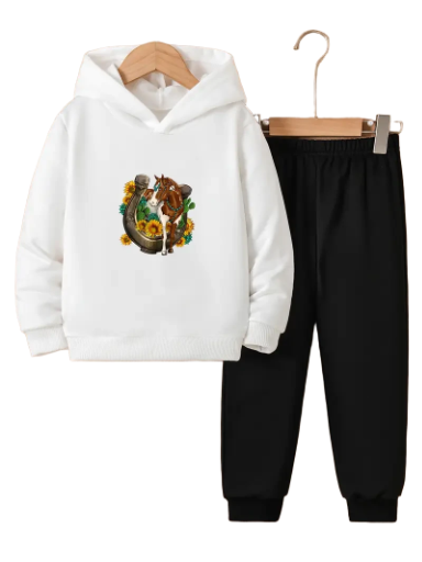 Children's Horse Print Hoodie and trackpants Set
