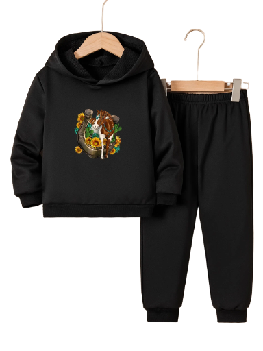 Children's Horse Print Hoodie and trackpants Set