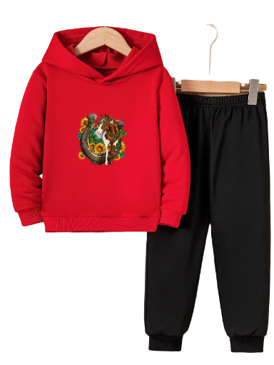 Children's Horse Print Hoodie and trackpants Set