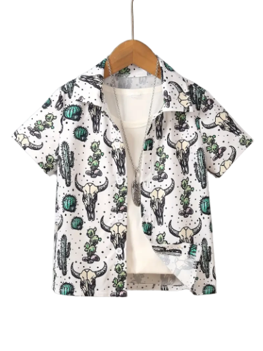 Boys Printed Button Up Short Sleeve Shirt