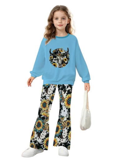 Girls Blue Cow Floral Outfit