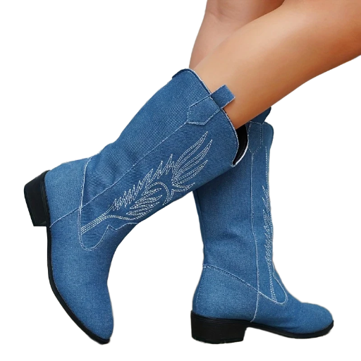 Ladies Blue Denim Cowboy Boots
