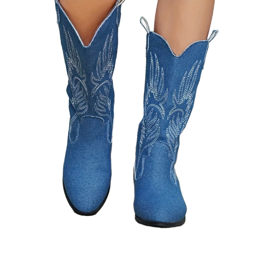 Ladies Blue Denim Cowboy Boots