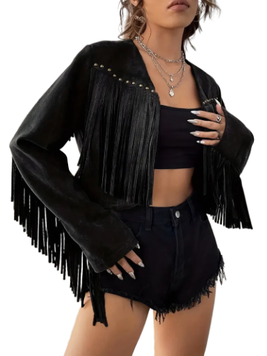 Black Fringe Crop Jacket