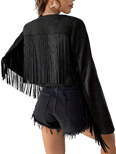 Black Fringe Crop Jacket