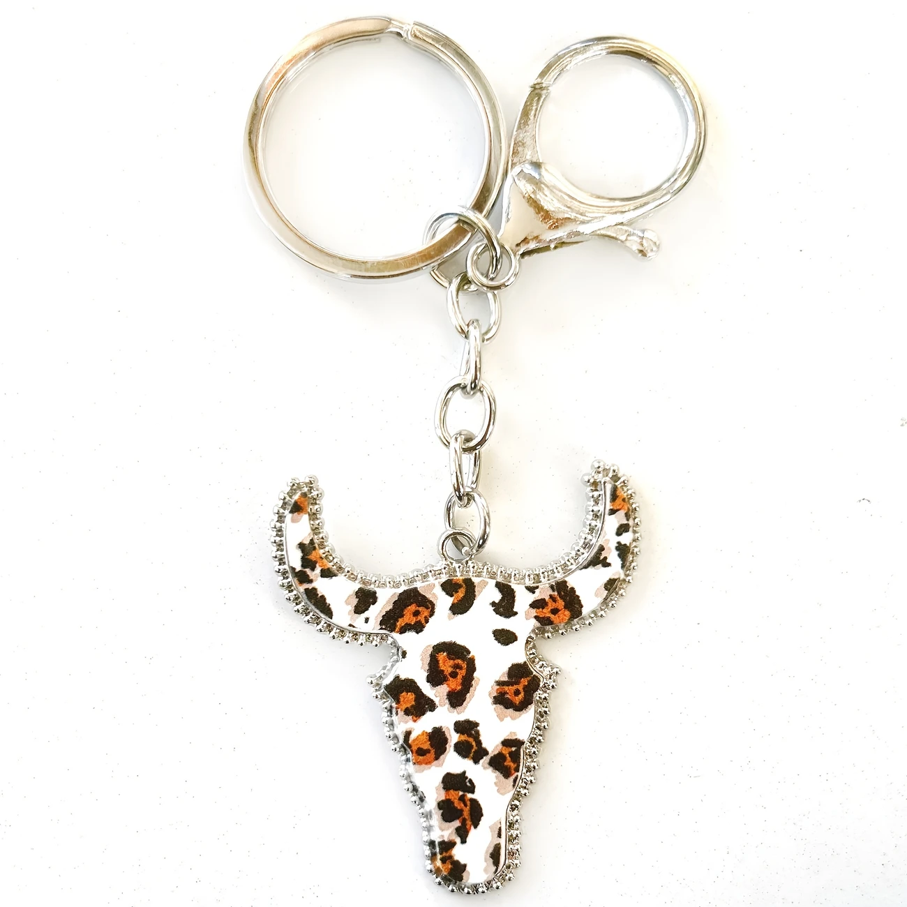 Leopard Print Bull Head Keychain / Bag Charm