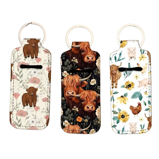 Key Ring Floral and Cow Print Lip Balm Holders